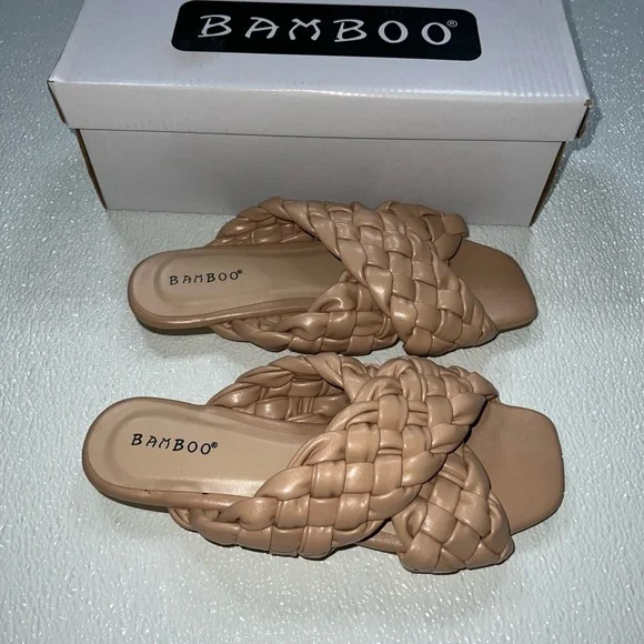 Bamboo Kick-61 Women's Braided Flat Women's Sandals Natural Tan Size 6 - Picture 3 of 5